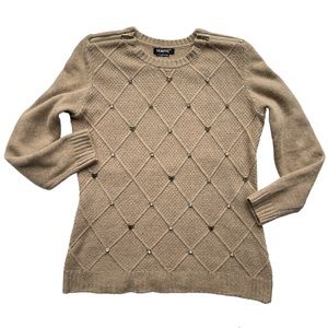 Beige Wool Sempre Sweater Crystal & Leopard Face Embellishments Appr 8 See Measu